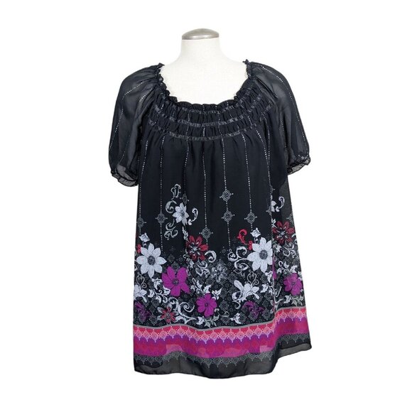 Womens Plus Size 22 Peasant Blouse Top Sheer Lined Floral Boho Romantic Girlcore - Picture 1 of 4